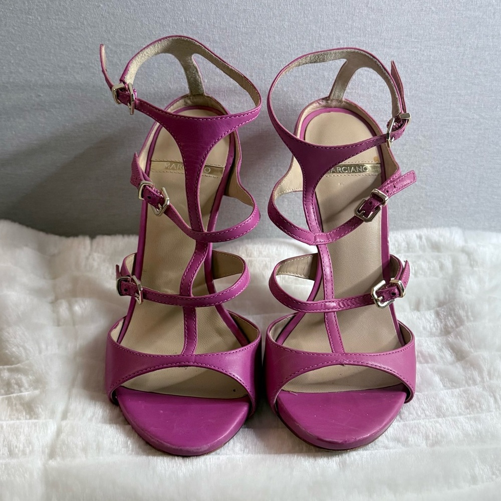 MARCIANO Pink Strappy Sandals with Gold Hardware Detail